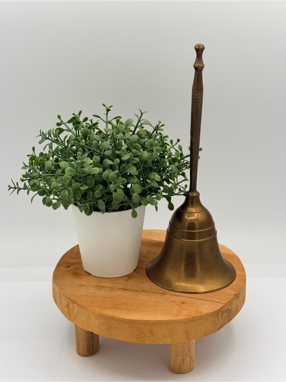 Vintage Solid Brass Long Handle Hand Bell Decor
